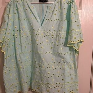 Lane Bryant Aqua Eyelet Blouse Size 22